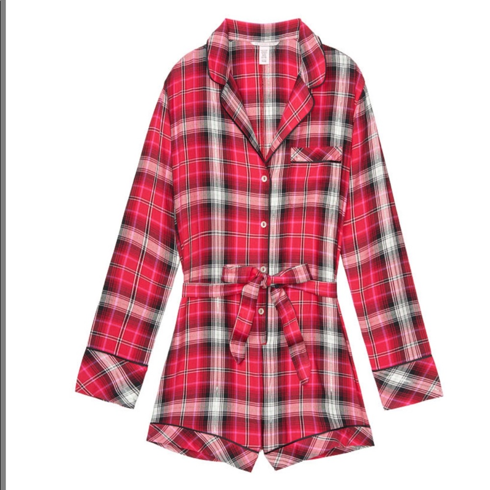 🆕 VS Flannel tie romper - medium - Picture 1 of 4